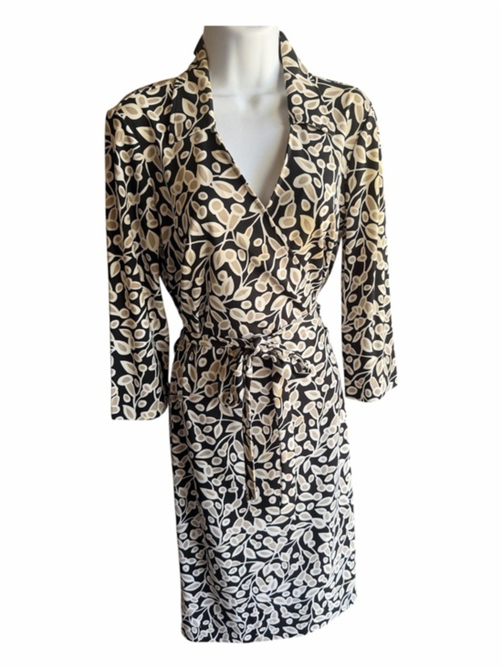 Ann Taylor LOFT CLASSIC Black Whit Grey Floral Tie Waist Wrap Dress